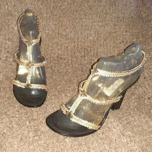 LORIBLU-Vero Cuoio-Made in Italy-Gold w/Crystals-Black Suede-Size 38-Excellent